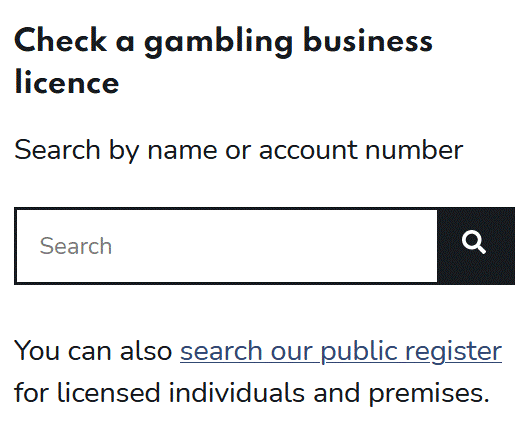 UK Gambling Commission License Search Tool Screenshot