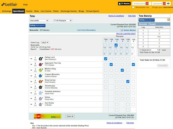 Betfair Pool Betting Screenshot