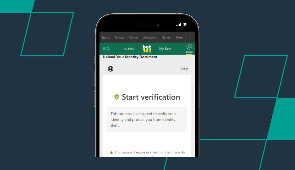 screenshot of bet365 kyc process